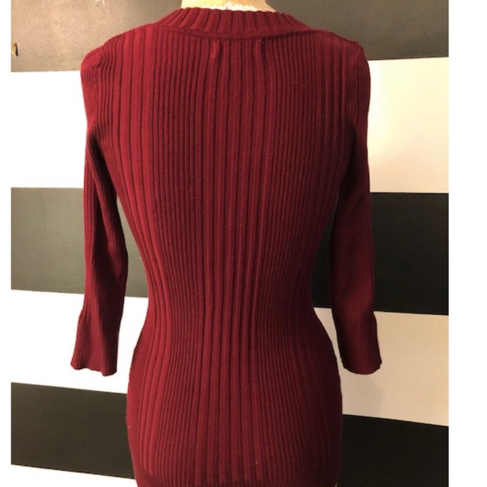 PINK ROSE Dark Red Ribbed Sweater Top Size M - Picture 4 of 6